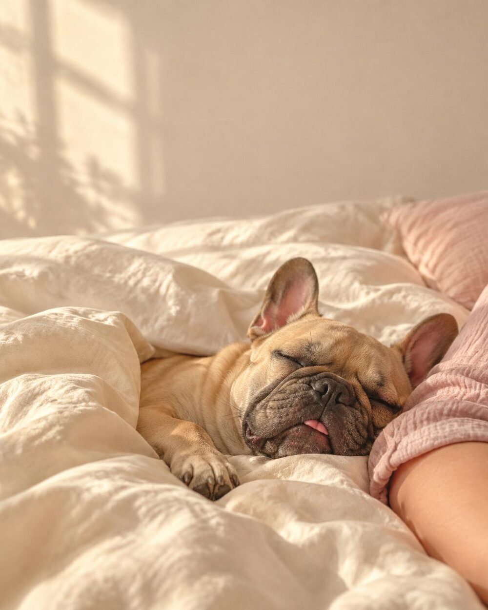 Bulldog francés durmiendo en la cama